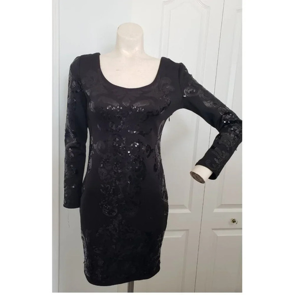 Black Long Sleeved baroque style  sequined Dress SMALL - Picture 2 of 11
